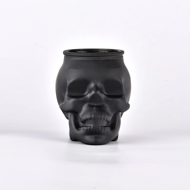 holiday matte black skull glass candle holder candle jar