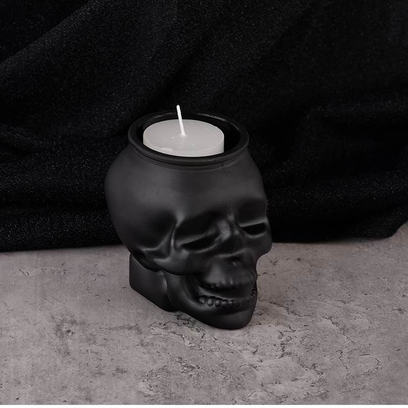 holiday matte black skull glass candle holder candle jar