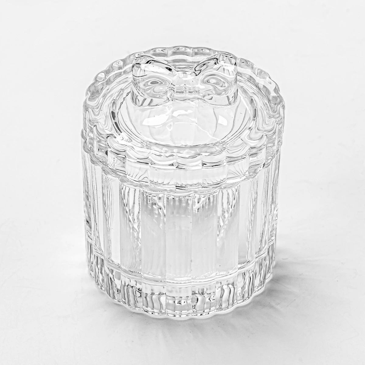 Wholesale 90ml ribbed cylinder shape Glass Candle Jars with glass lid