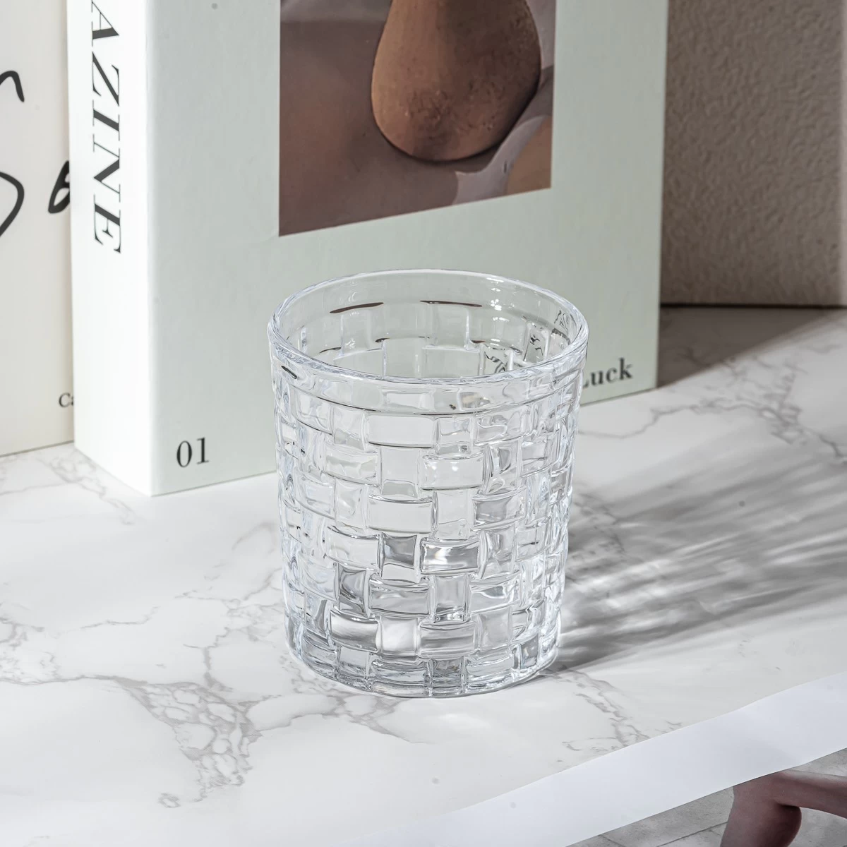 hot sales woven embossed pattern glass candle jar