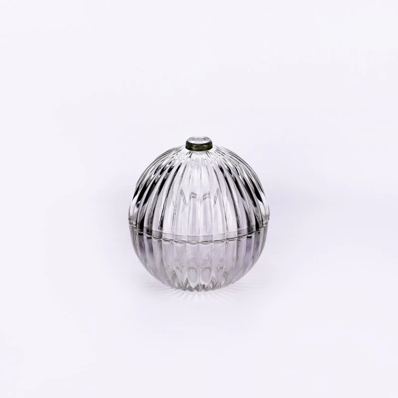 Supplier 100ml ball-shaped  vertical stripe transparent  glass candle jar with hemispherical lid