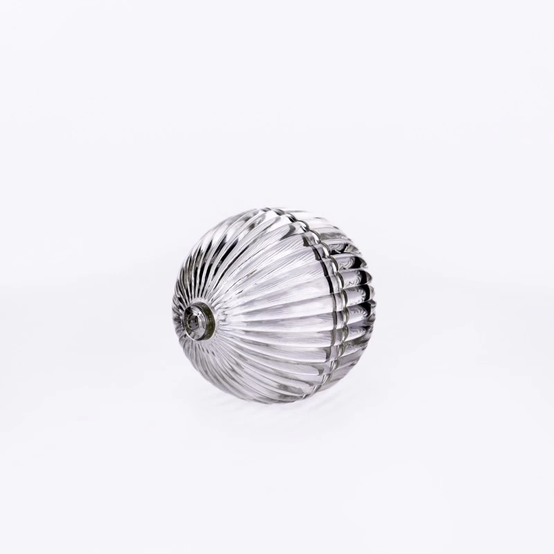 Supplier 100ml ball-shaped  vertical stripe transparent  glass candle jar with hemispherical lid