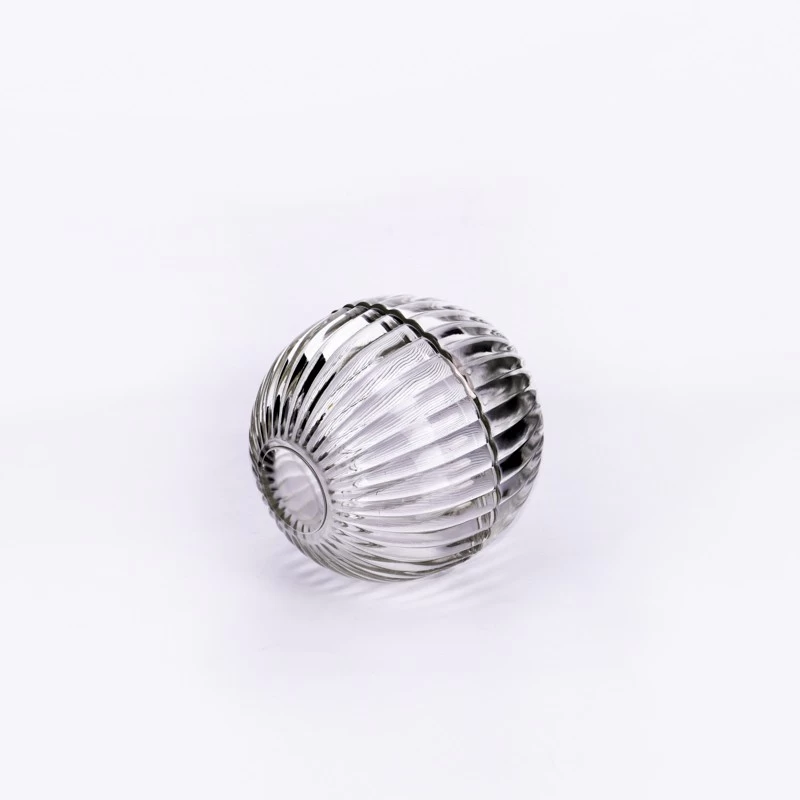 Supplier 100ml ball-shaped  vertical stripe transparent  glass candle jar with hemispherical lid