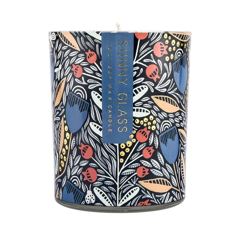 thick 8.5oz glass candle jar with full around printing