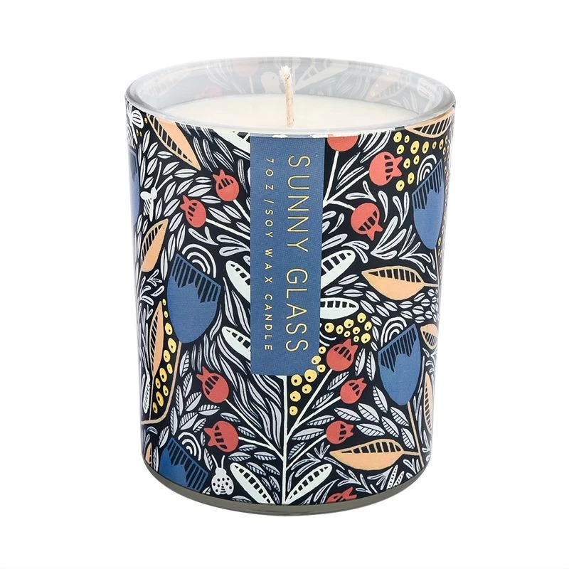thick 8.5oz glass candle jar with full around printing