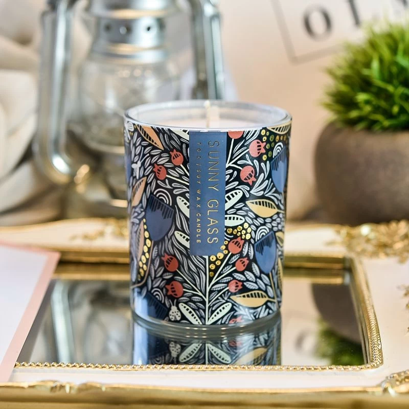 thick 8.5oz glass candle jar with full around printing