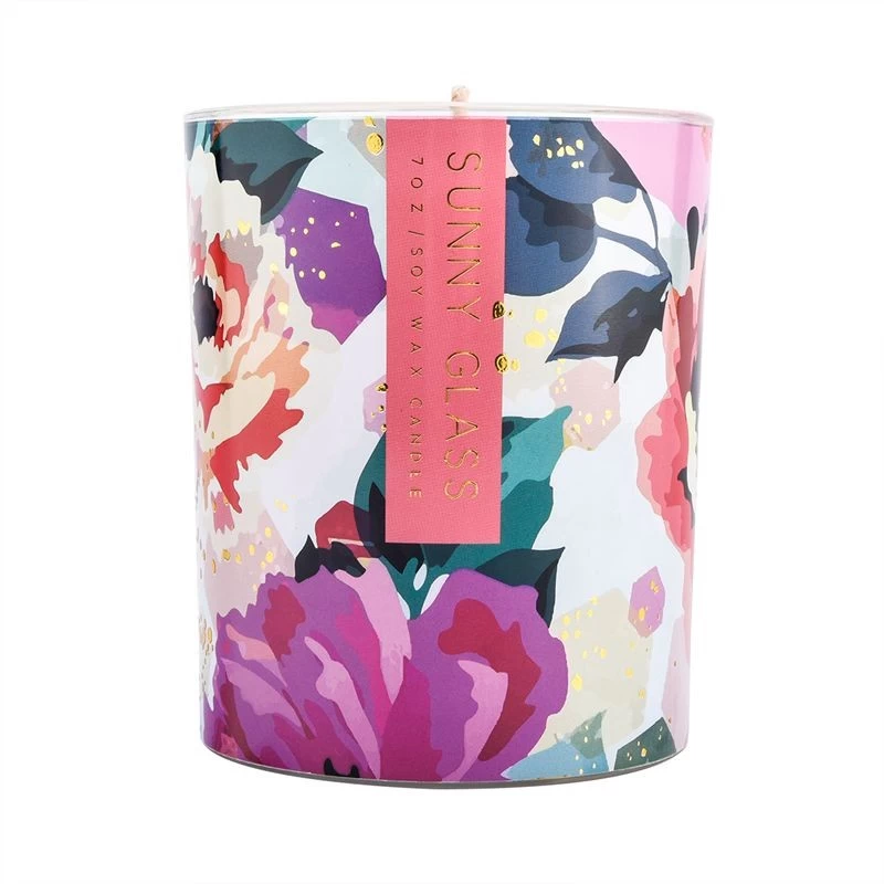 home decor cylinder decal printing glass candle jar
