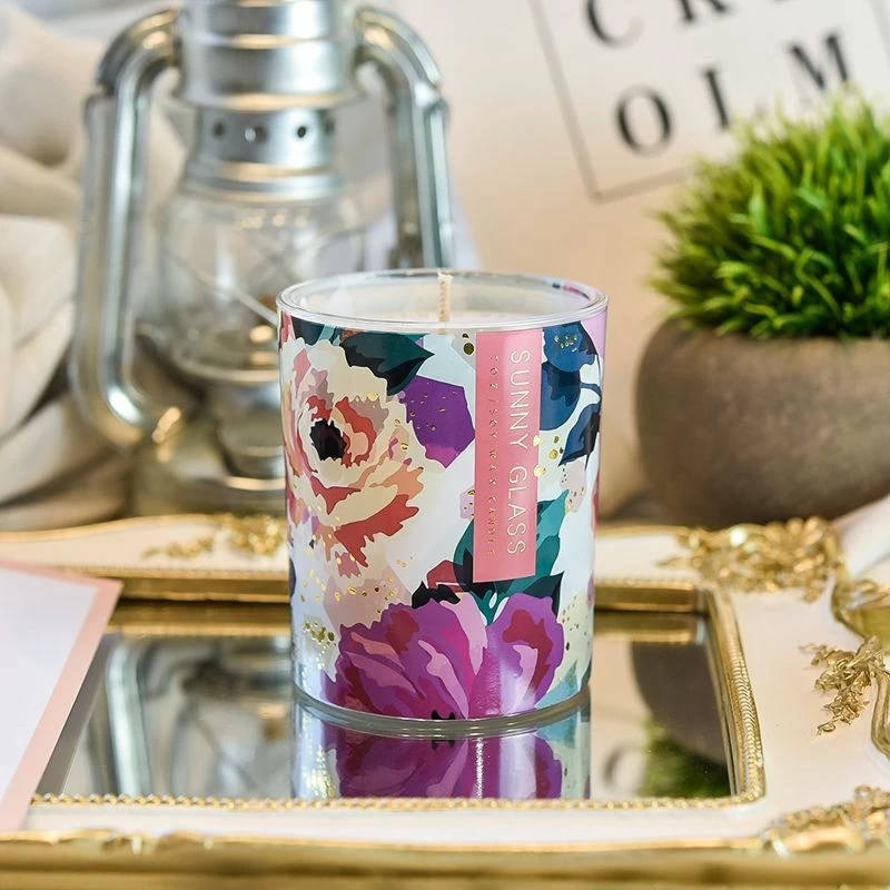 home decor cylinder decal printing glass candle jar