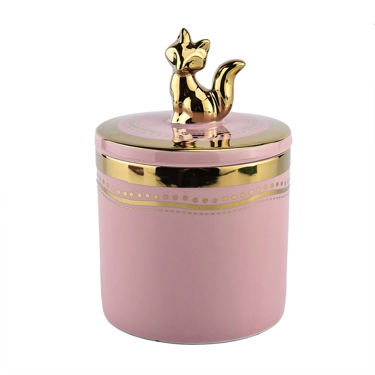 China Supplier 8oz 10oz 12oz luxury pink ceramic candle jar with animal decoration lid manufacturer