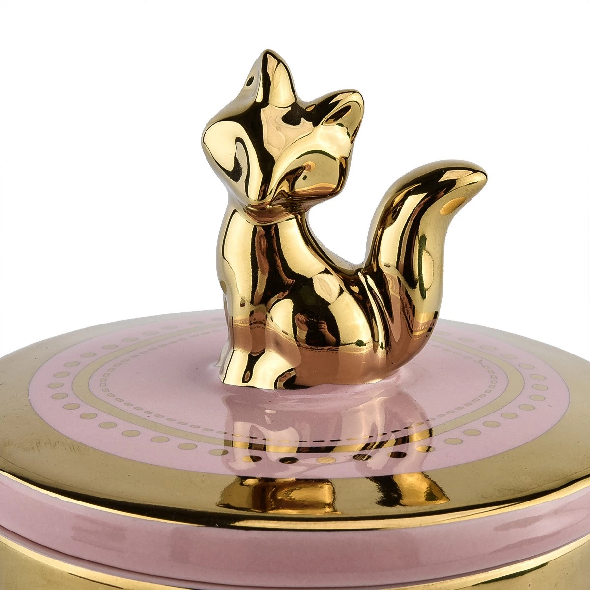 Supplier 8oz 10oz 12oz luxury pink ceramic candle jar with animal decoration lid