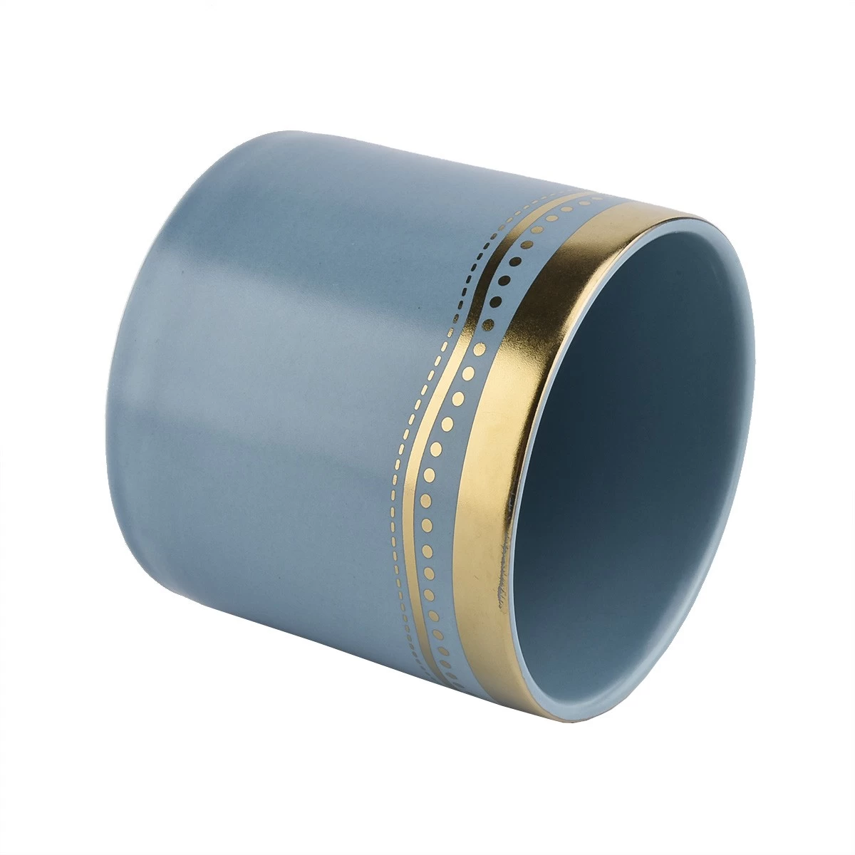 Supplier 400ml 500ml home decor glazing ceramcie jar with gold rim painting