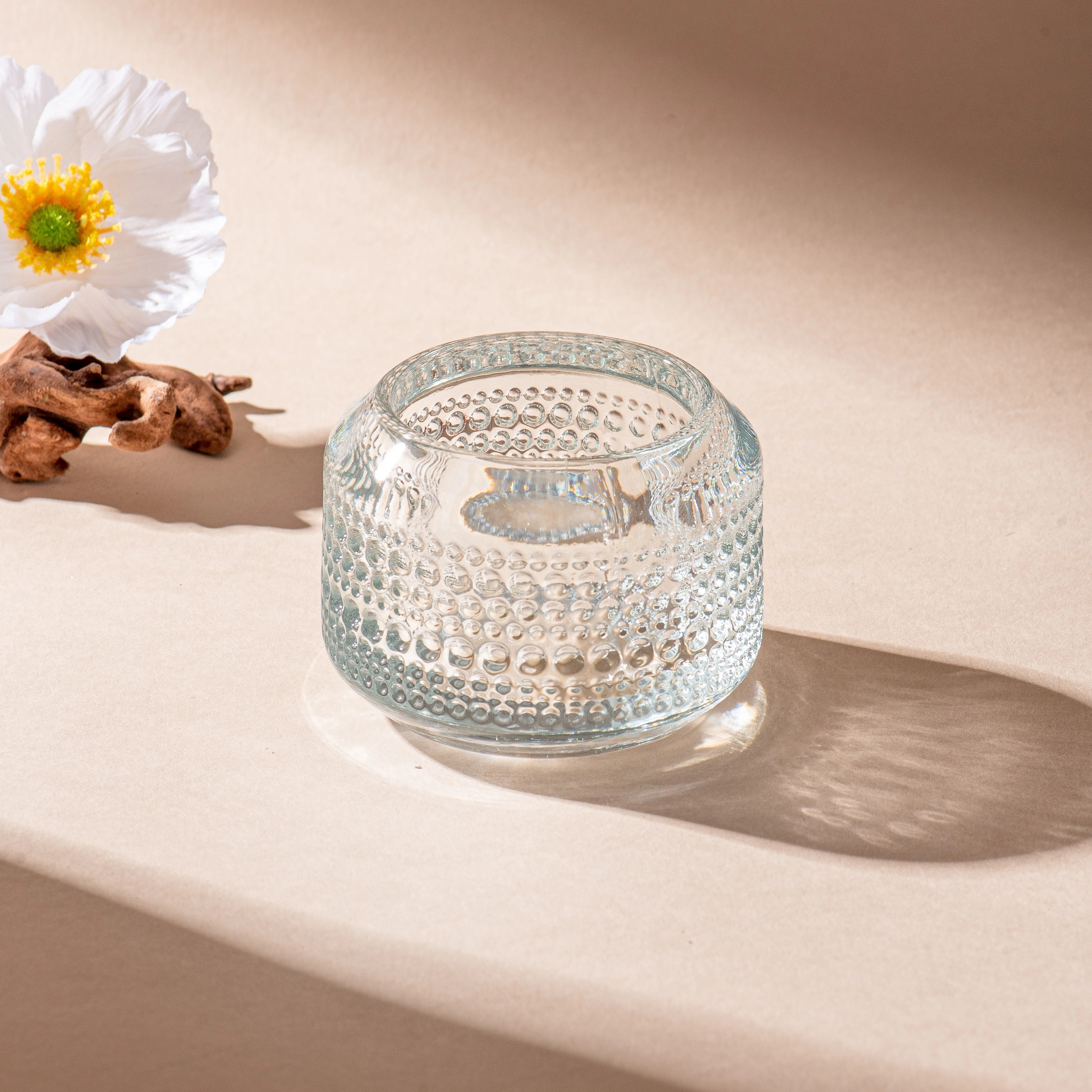Supplier 3oz thickened glass candle jars for home decor vintage embossed empty vessel