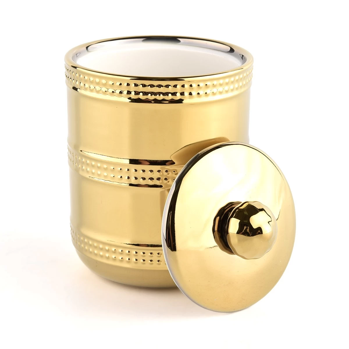 Wholesale 8oz 10oz home decor gold ceramic candle jars with lid