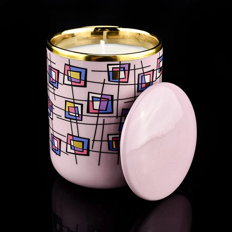 hot sales pink 10oz artwork ceramic jar with lid