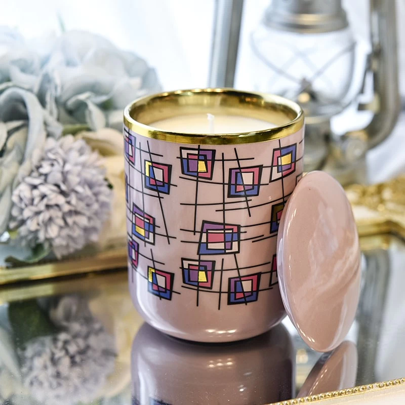 hot sales pink 10oz artwork ceramic jar with lid