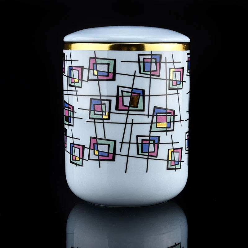 luxury artwork printing blue ceramic candle jar