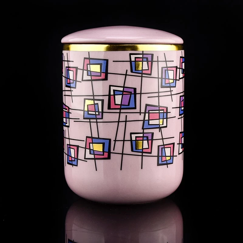 hot sales pink 10oz artwork ceramic jar with lid