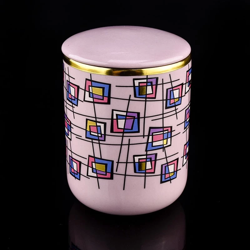 hot sales pink 10oz artwork ceramic jar with lid