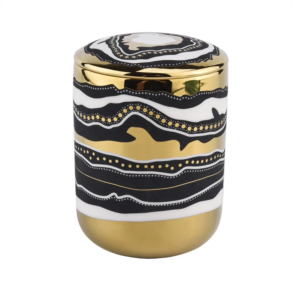 black and gold artwork ceramic candle jar 