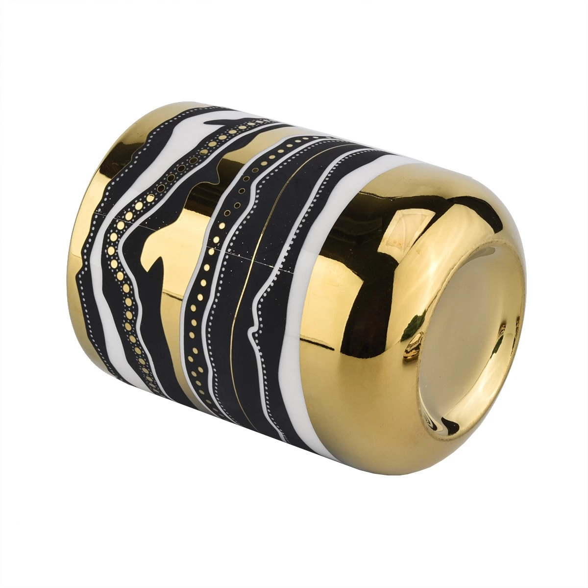 black and gold artwork ceramic candle jar