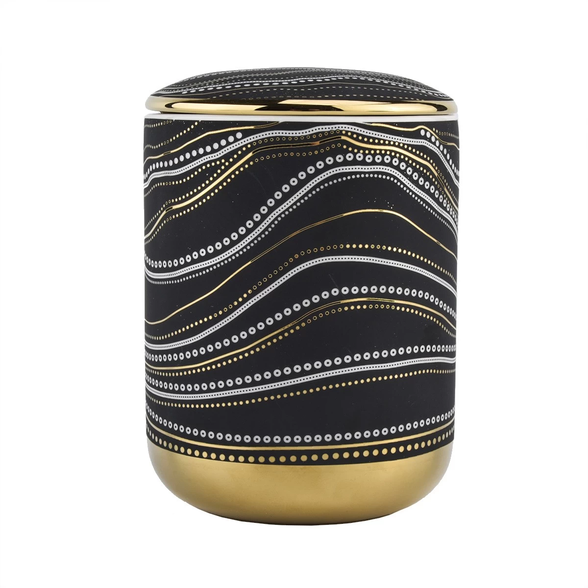 luxury 10oz artwork black ceramic jar with lid