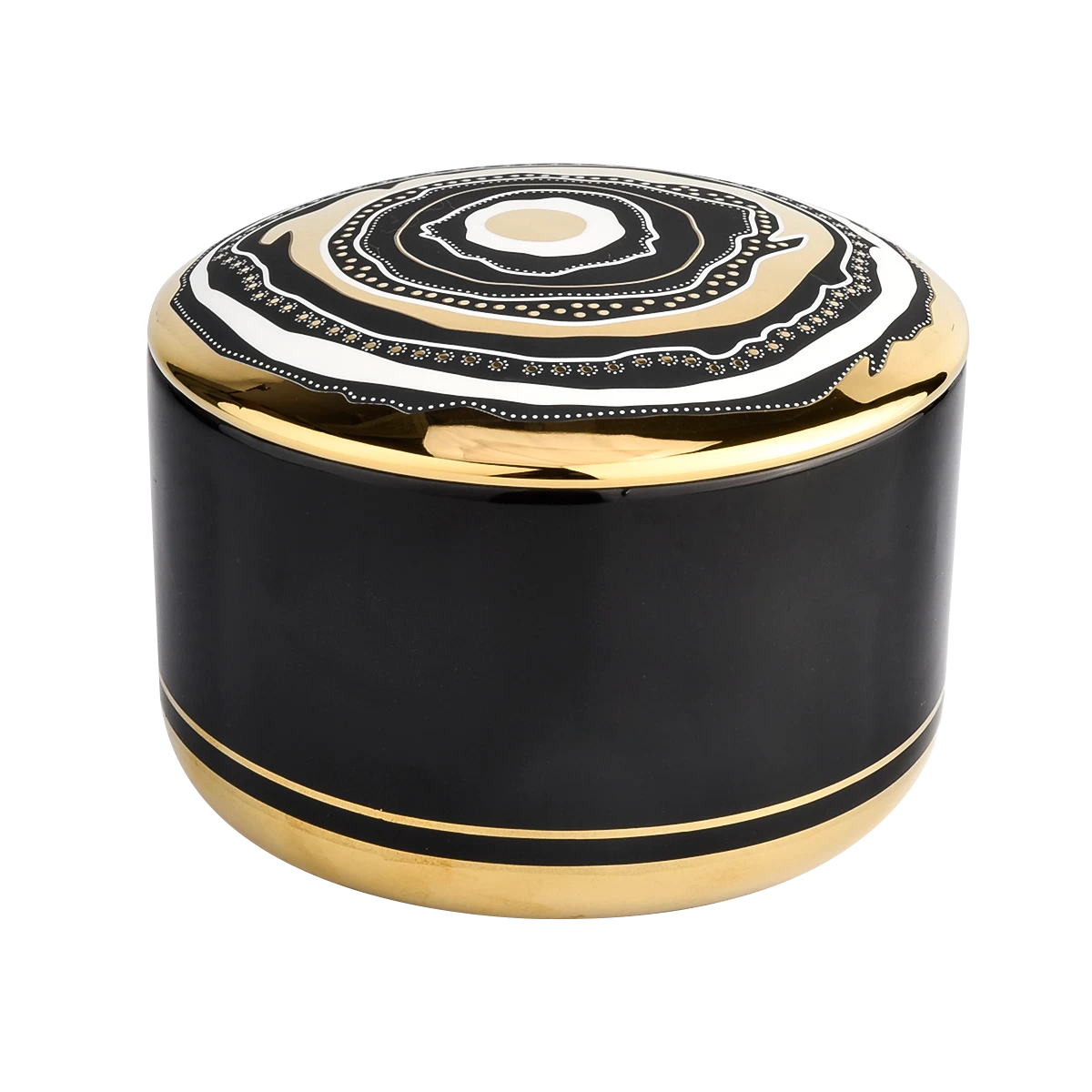 luxury black ceramic candle bowl with artwork lid