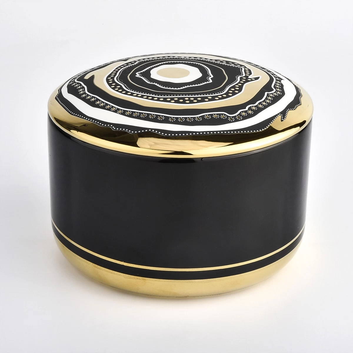 luxury black ceramic candle bowl with artwork lid
