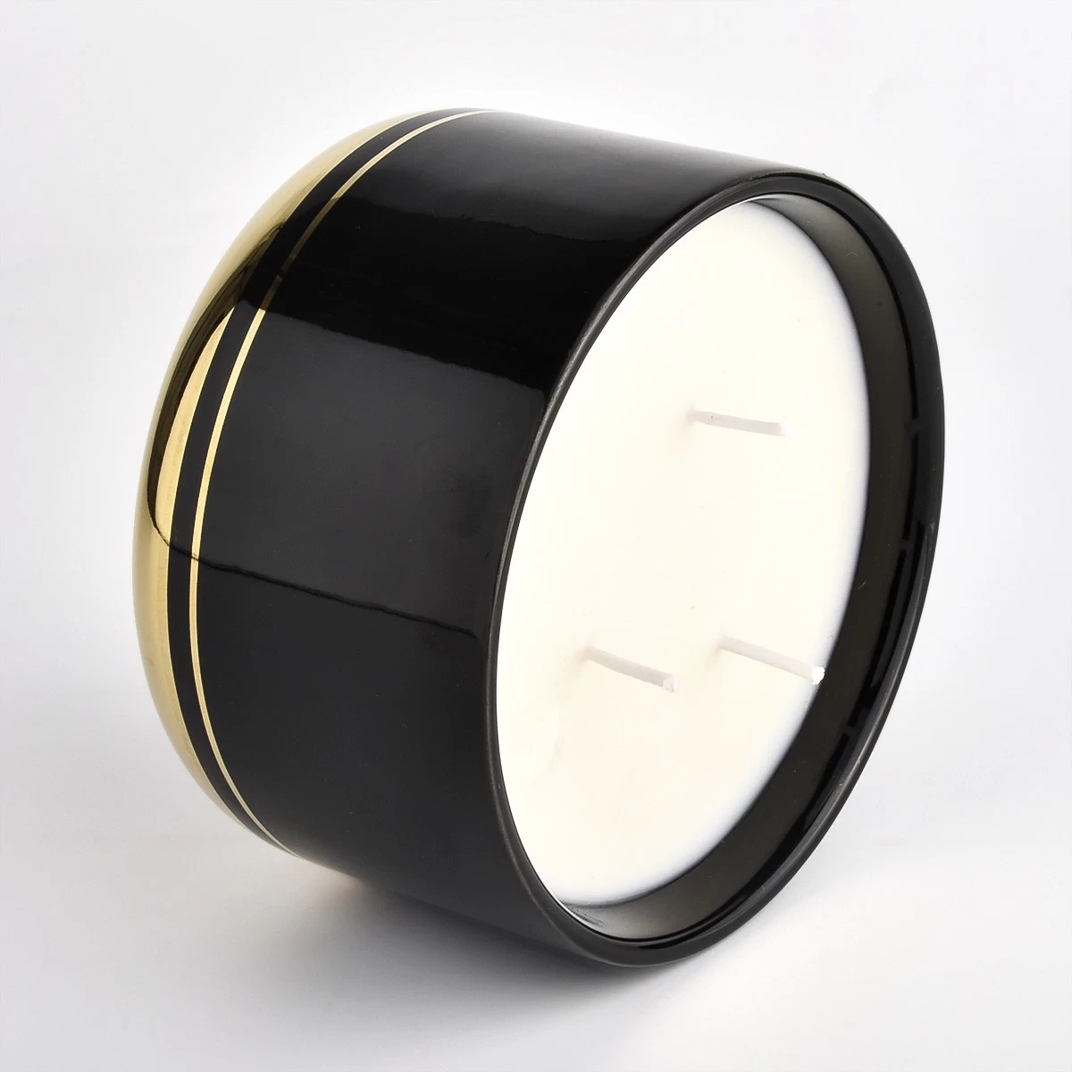 luxury black ceramic candle bowl with artwork lid