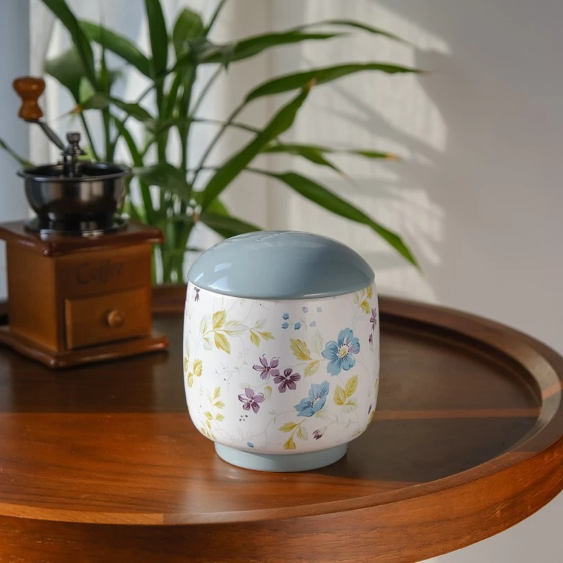 Wholesale 5oz 6oz 8oz 10oz 12oz Beautiful Printing Ceramic Candle Vessel With Lids