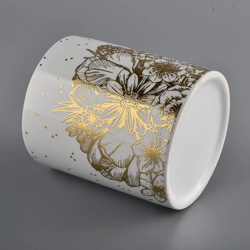 11oz white and gold color ceramic candle jar