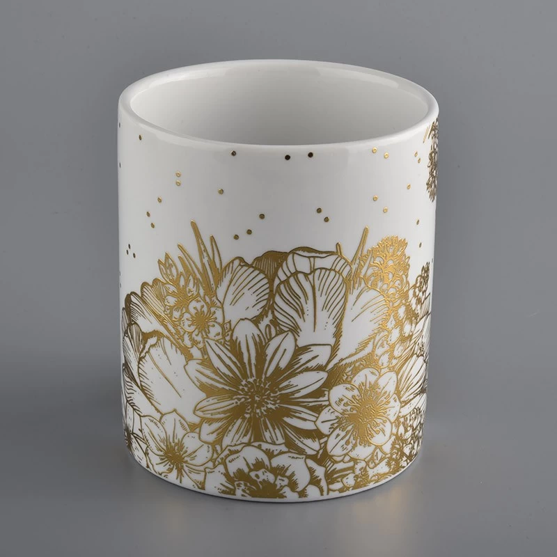 11oz white and gold color ceramic candle jar