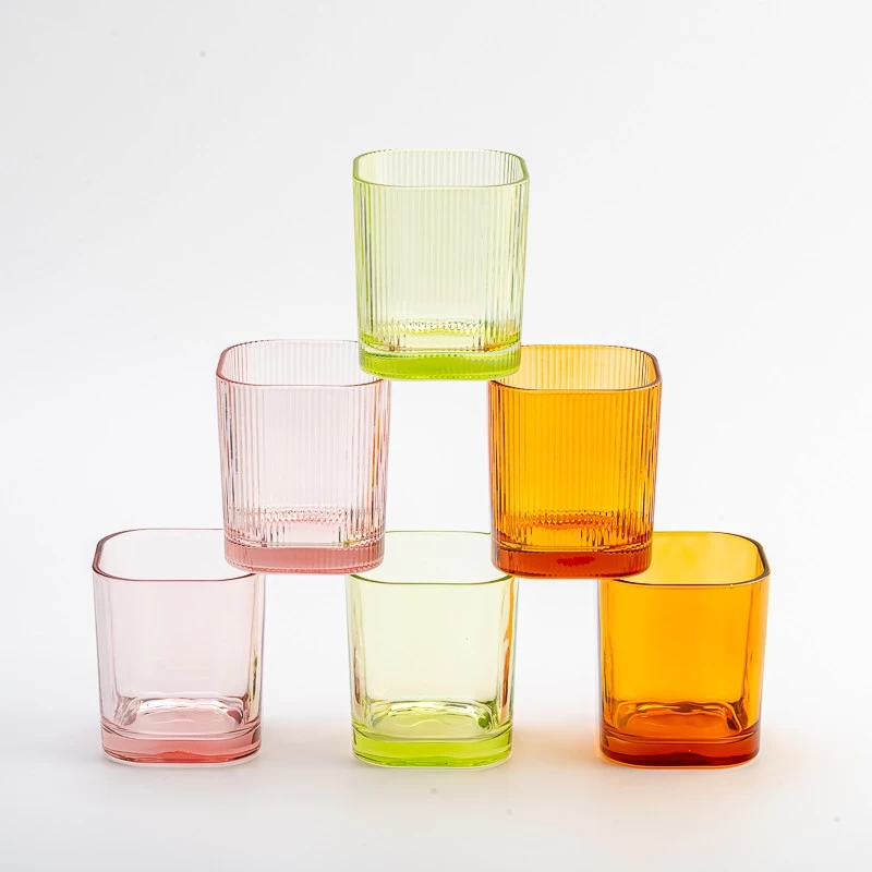 new pink color square glass candle jar