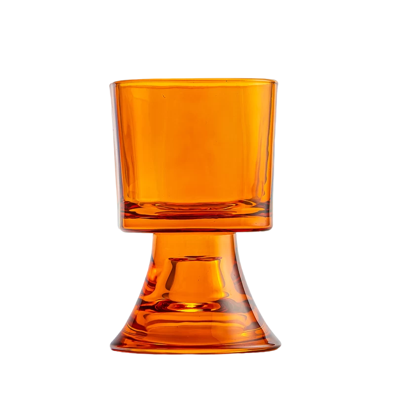 amber color glass candle jar with stand