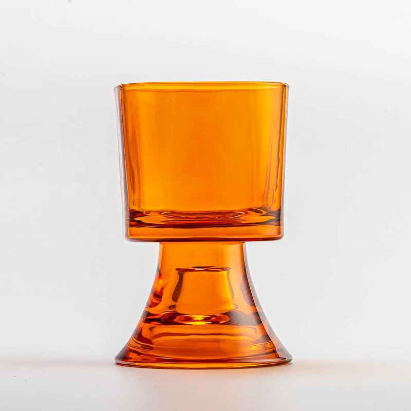 amber color glass candle jar with stand