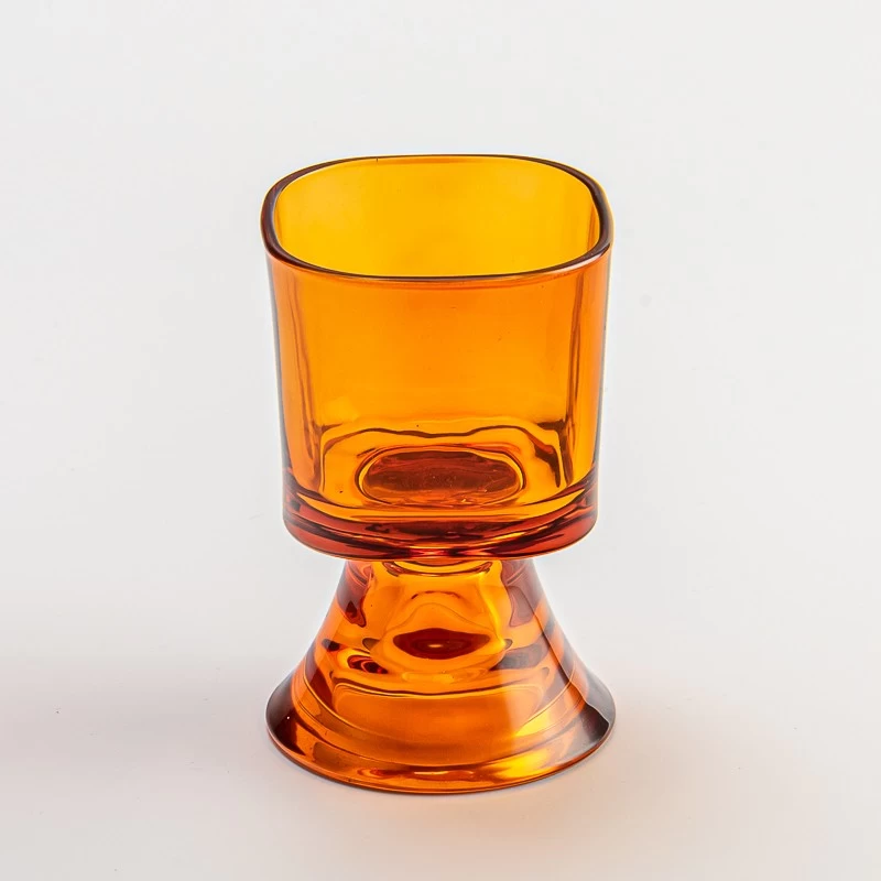 amber color glass candle jar with stand