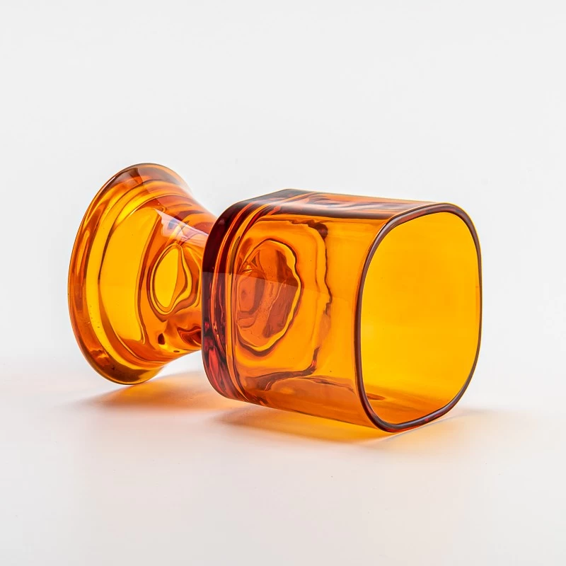 amber color glass candle jar with stand