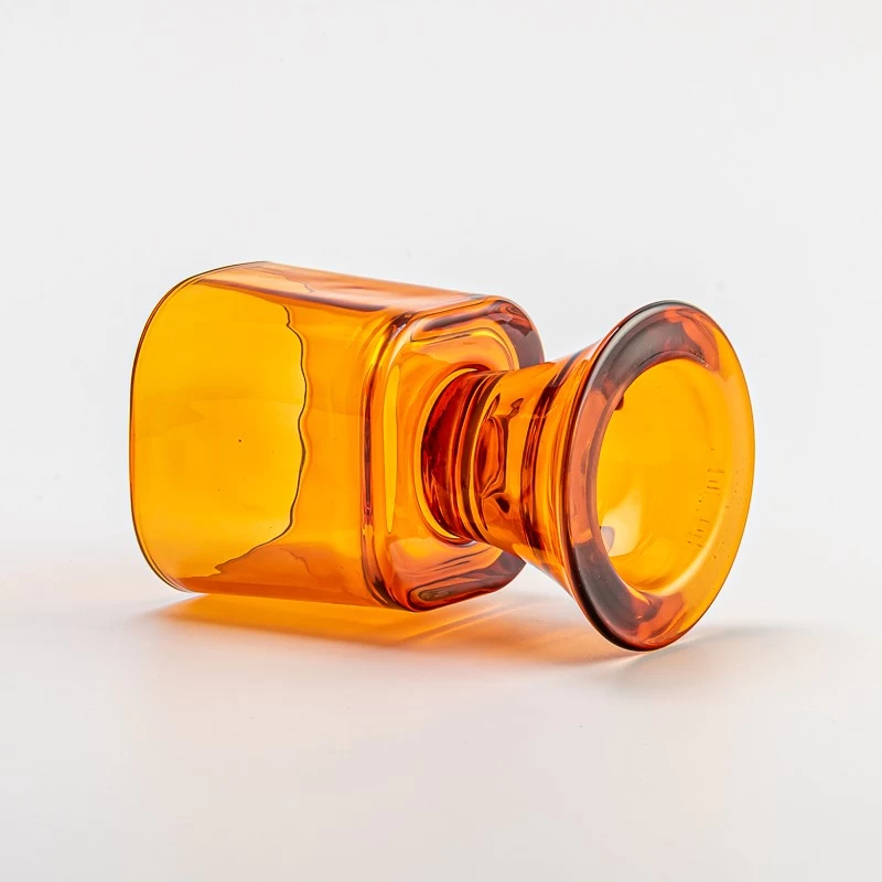 amber color glass candle jar with stand