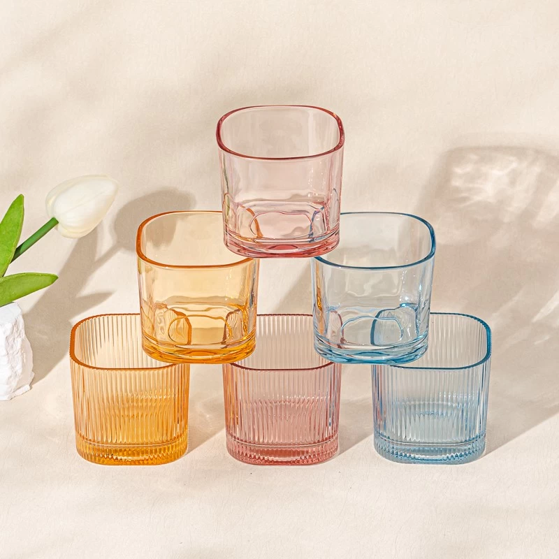Supplier 180ml square shape customs glass candle holder for decoration