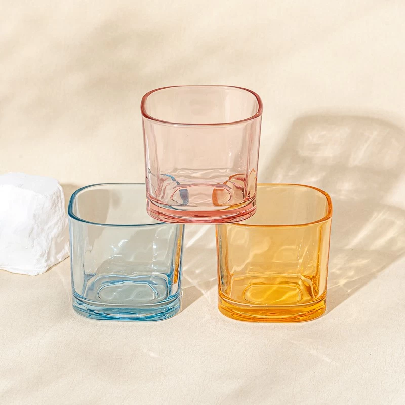home decor pink square small glass candle jar