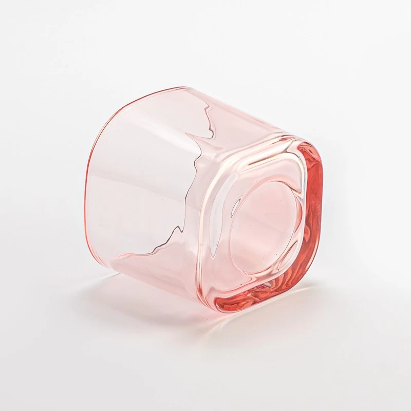 home decor pink square small glass candle jar