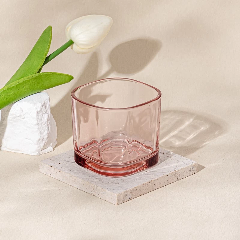 home decor pink square small glass candle jar