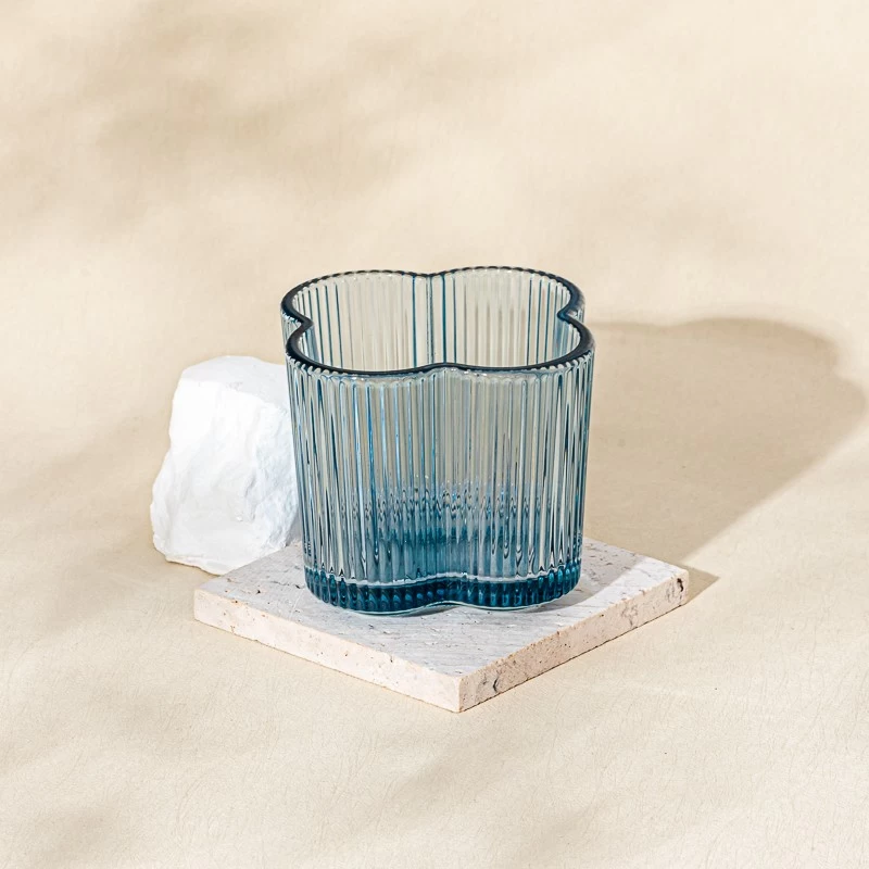 Wholesale transparent blue glass candle vessel 