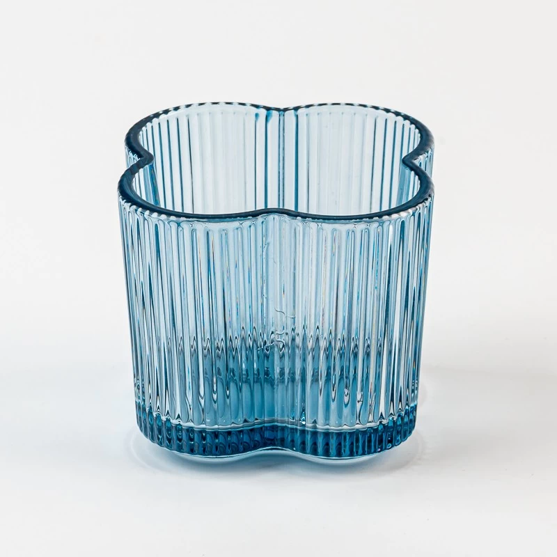 Wholesale transparent blue glass candle vessel 