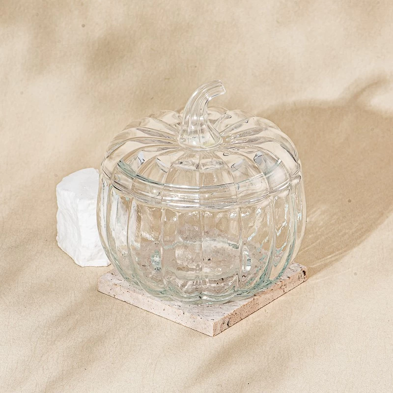 Wholesale 900ml Large Pumpkin Glass Cande Jar With Lids Glass Candle Vessels 