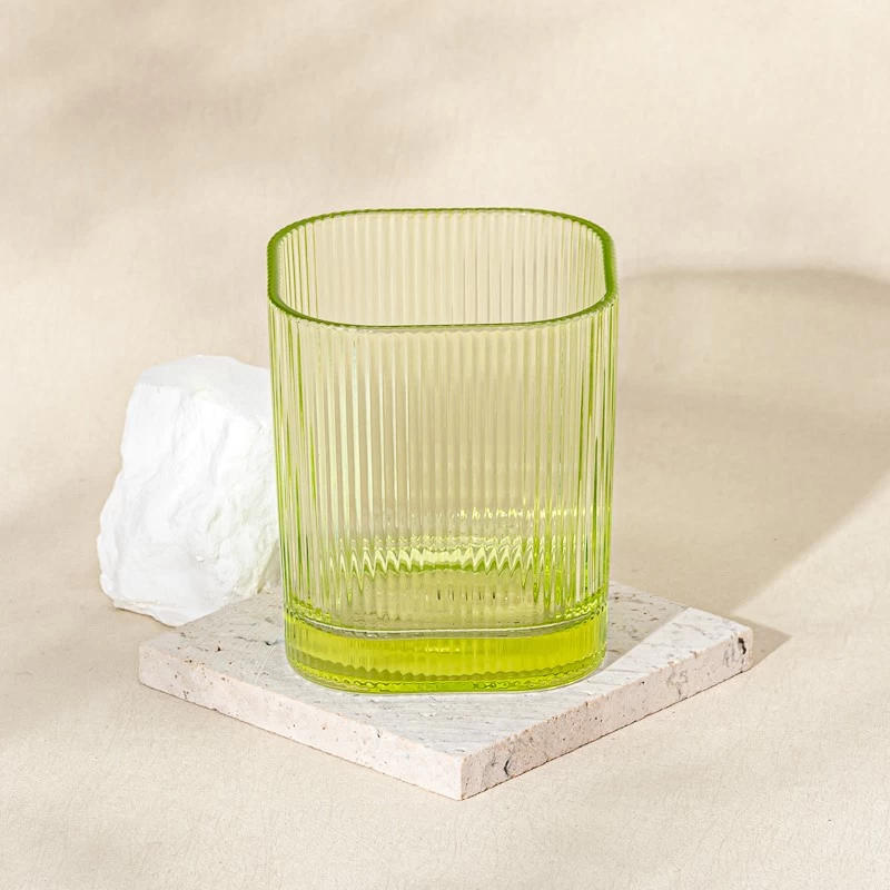 300ml square shape stripe glass candle vessel with home decor