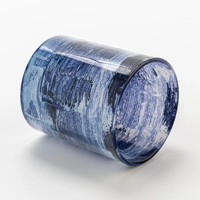 Modern Blue Brush Empty Glass Candle Holder Jar for Home Decor
