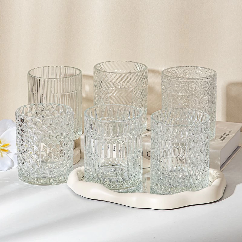 embossed pattern glass candle ja