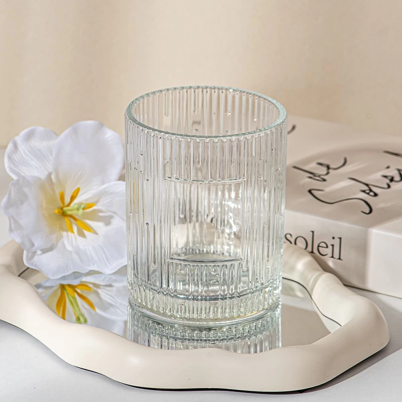 ribbed glass candle holder jar