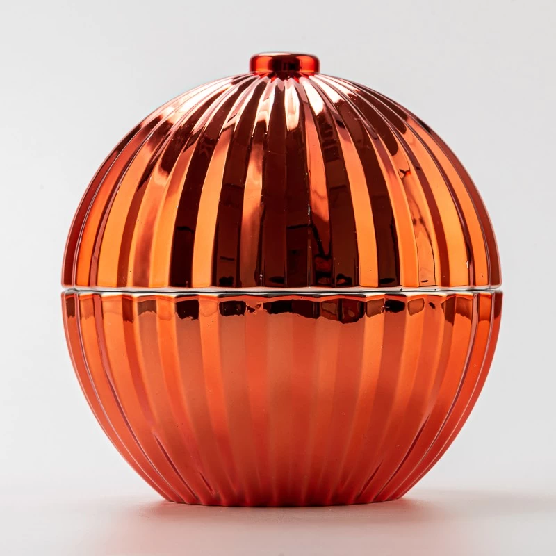 Popular Red Textured Ball Shape Glass Candle Holder Scented Candle Jar with Lid