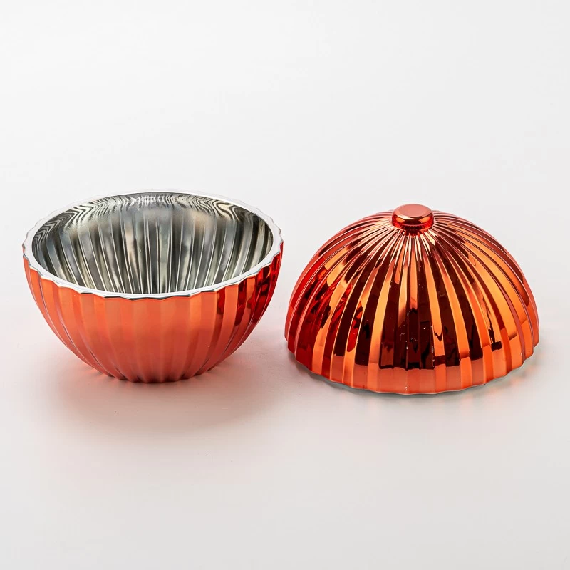 Popular Red Textured Ball Shape Glass Candle Holder Scented Candle Jar with Lid